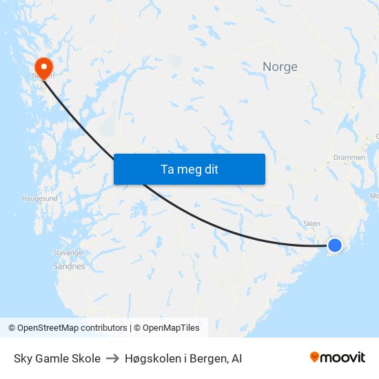 Sky Gamle Skole to Høgskolen i Bergen, AI map