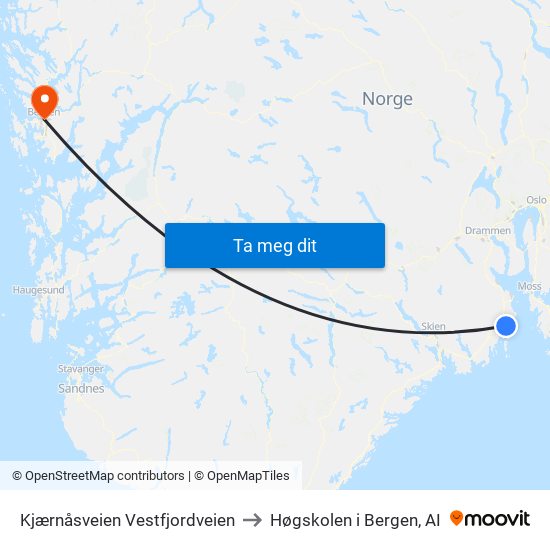 Kjærnåsveien Vestfjordveien to Høgskolen i Bergen, AI map