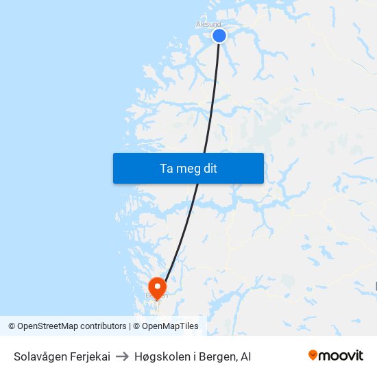 Solavågen Ferjekai to Høgskolen i Bergen, AI map