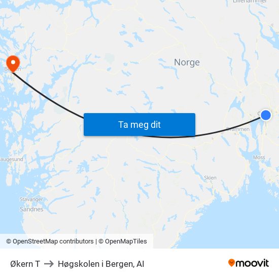Økern T to Høgskolen i Bergen, AI map
