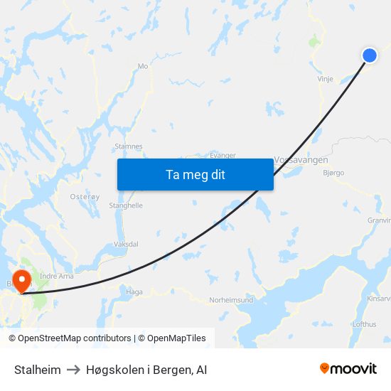 Stalheim to Høgskolen i Bergen, AI map