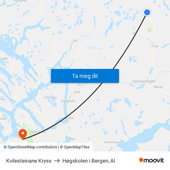 Kvilesteinane Kryss to Høgskolen i Bergen, AI map