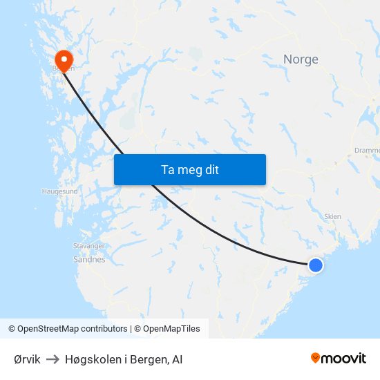 Ørvik to Høgskolen i Bergen, AI map