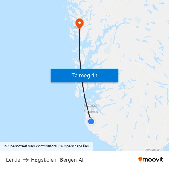 Lende to Høgskolen i Bergen, AI map