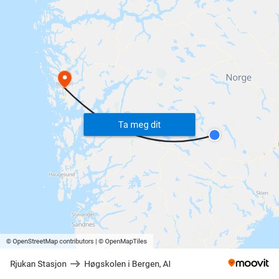 Rjukan Stasjon to Høgskolen i Bergen, AI map