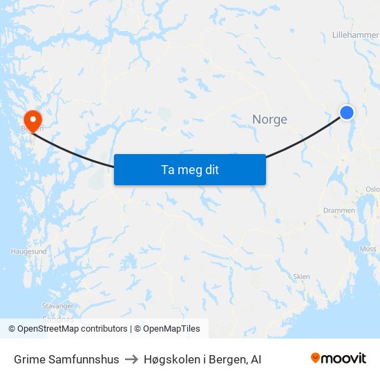 Grime Samfunnshus to Høgskolen i Bergen, AI map