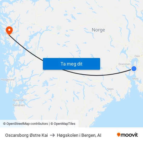 Oscarsborg Østre Kai to Høgskolen i Bergen, AI map