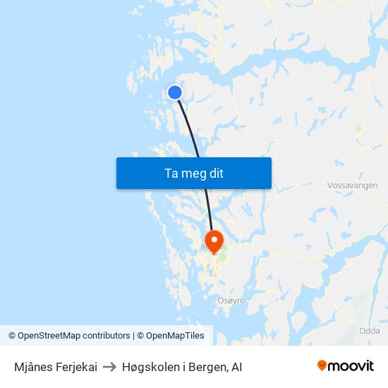 Mjånes Ferjekai to Høgskolen i Bergen, AI map