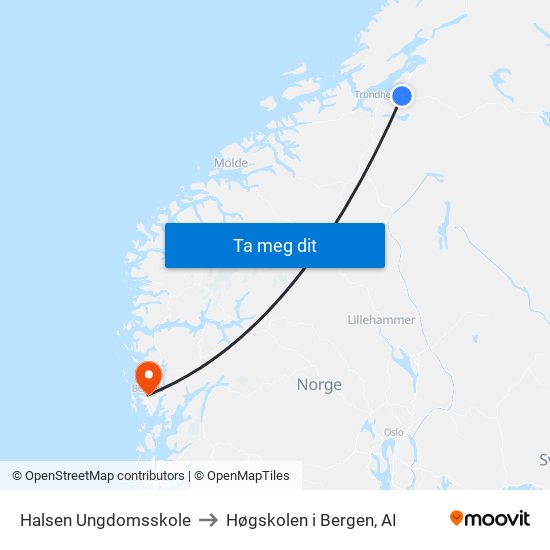 Halsen Ungdomsskole to Høgskolen i Bergen, AI map