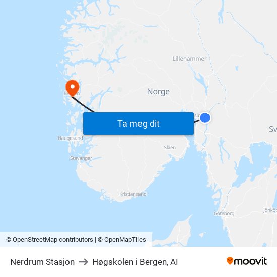 Nerdrum Stasjon to Høgskolen i Bergen, AI map