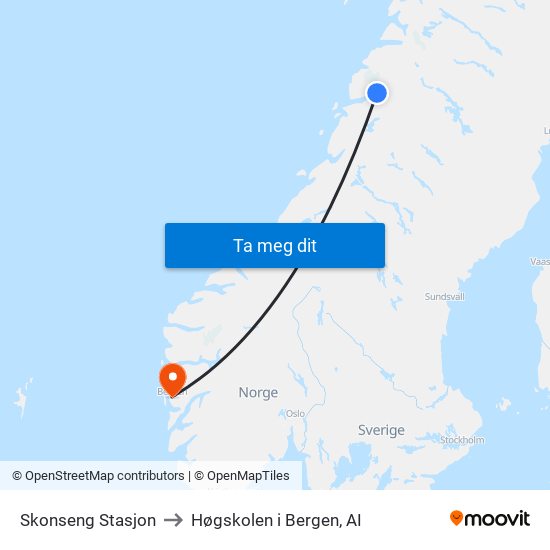 Skonseng Stasjon to Høgskolen i Bergen, AI map