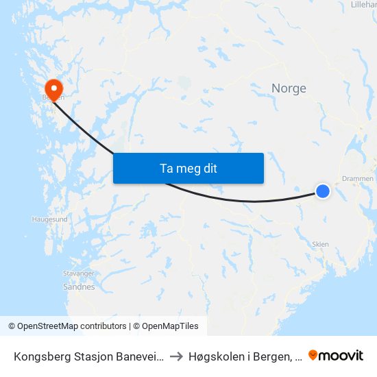 Kongsberg Stasjon Baneveien to Høgskolen i Bergen, AI map