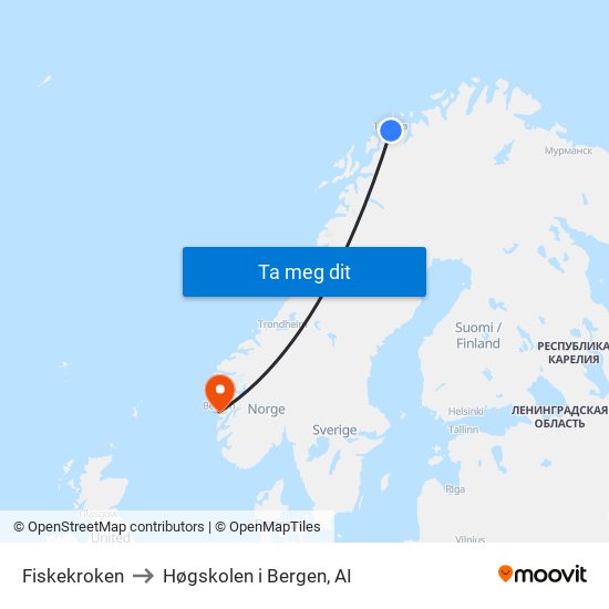 Fiskekroken to Høgskolen i Bergen, AI map