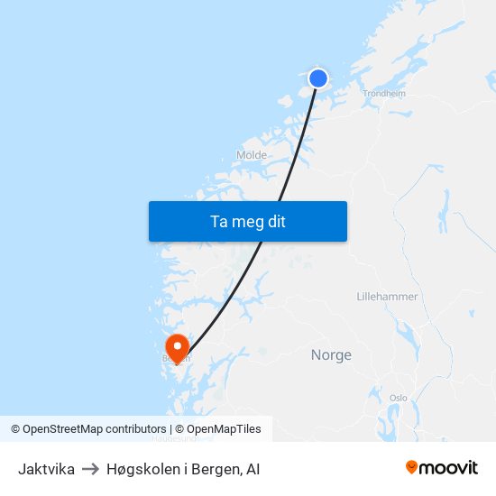 Jaktvika to Høgskolen i Bergen, AI map