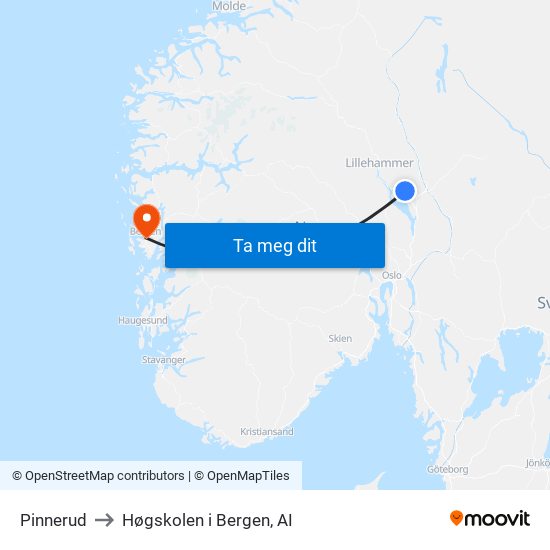 Pinnerud to Høgskolen i Bergen, AI map