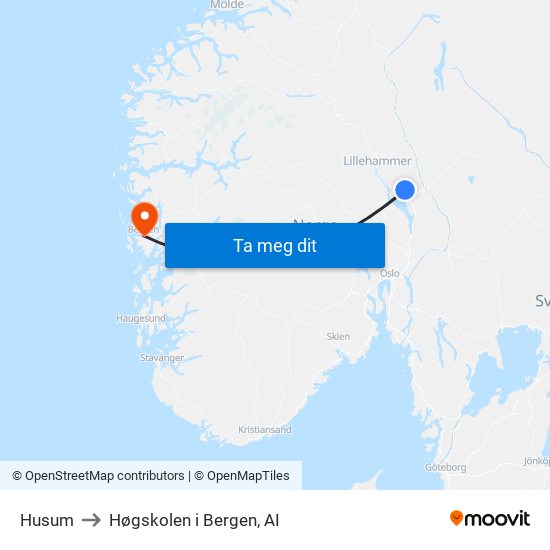 Husum to Høgskolen i Bergen, AI map