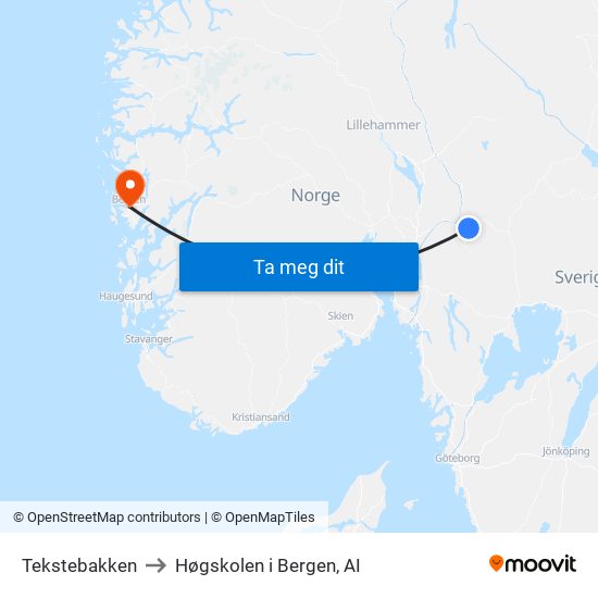 Tekstebakken to Høgskolen i Bergen, AI map
