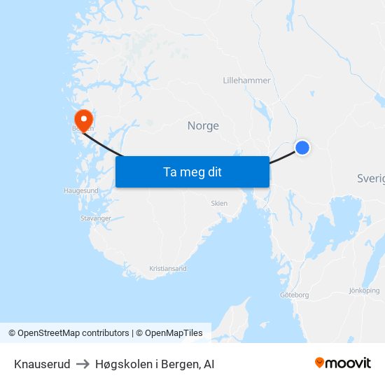 Knauserud to Høgskolen i Bergen, AI map