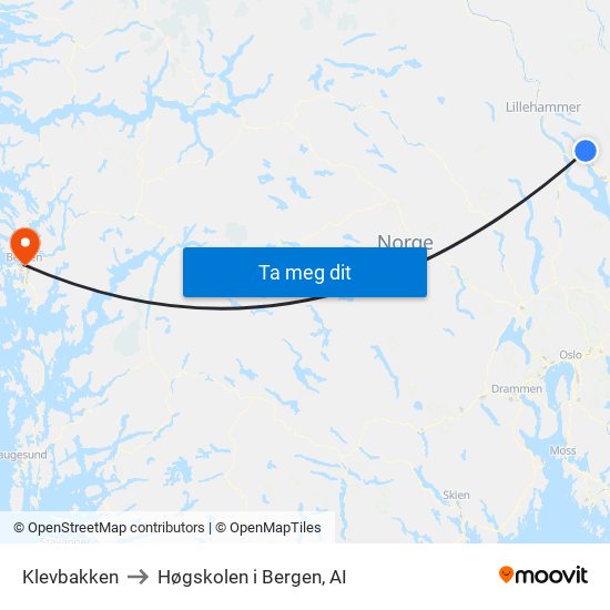 Klevbakken to Høgskolen i Bergen, AI map