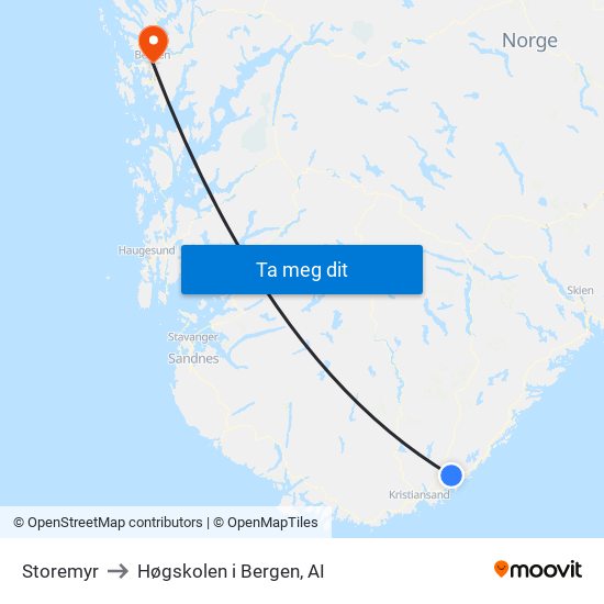 Storemyr to Høgskolen i Bergen, AI map