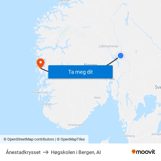 Ånestadkrysset to Høgskolen i Bergen, AI map
