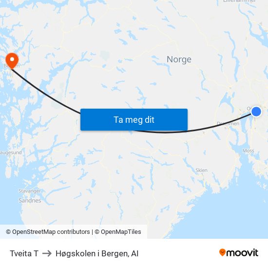 Tveita T to Høgskolen i Bergen, AI map