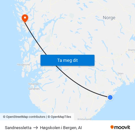 Sandnessletta to Høgskolen i Bergen, AI map