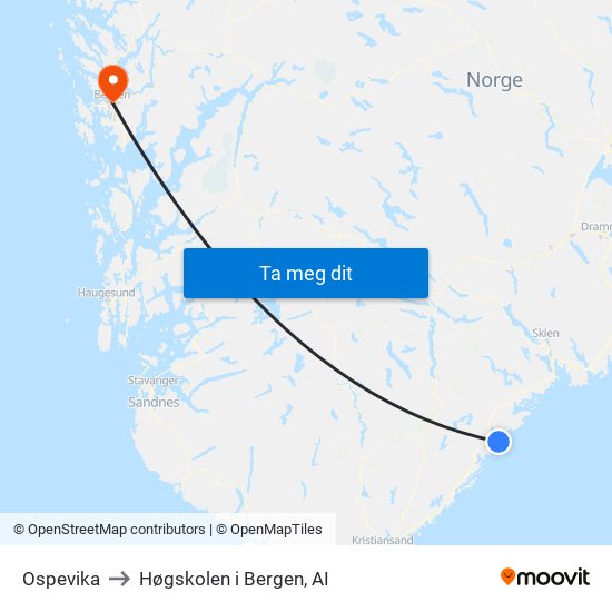 Ospevika to Høgskolen i Bergen, AI map