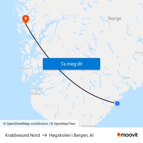Krabbesund Nord to Høgskolen i Bergen, AI map