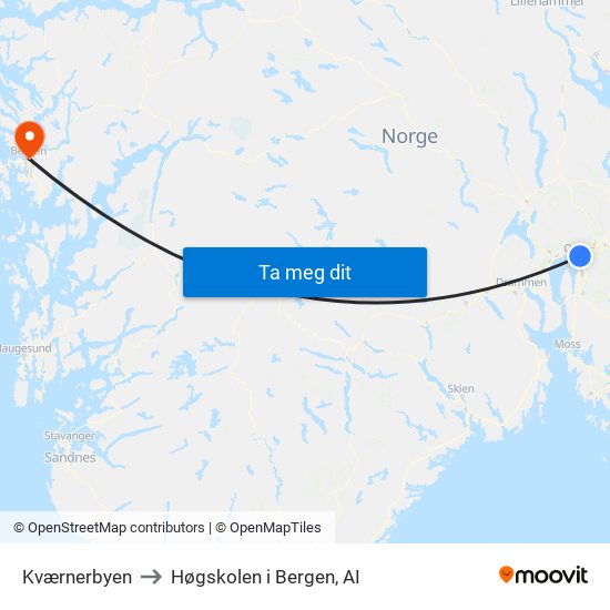 Kværnerbyen to Høgskolen i Bergen, AI map