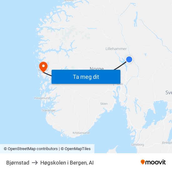 Bjørnstad to Høgskolen i Bergen, AI map