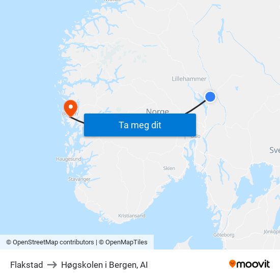 Flakstad to Høgskolen i Bergen, AI map