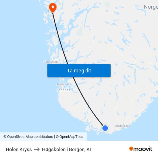 Holen Kryss to Høgskolen i Bergen, AI map