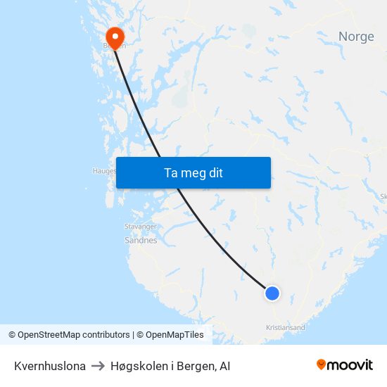 Kvernhuslona to Høgskolen i Bergen, AI map
