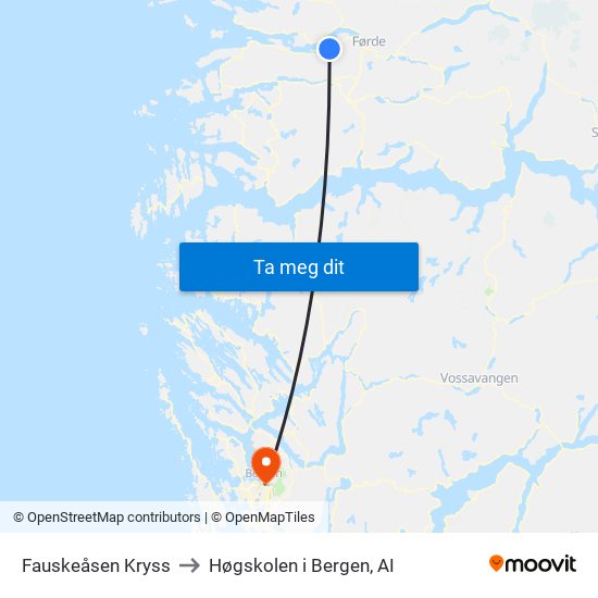 Fauskeåsen Kryss to Høgskolen i Bergen, AI map