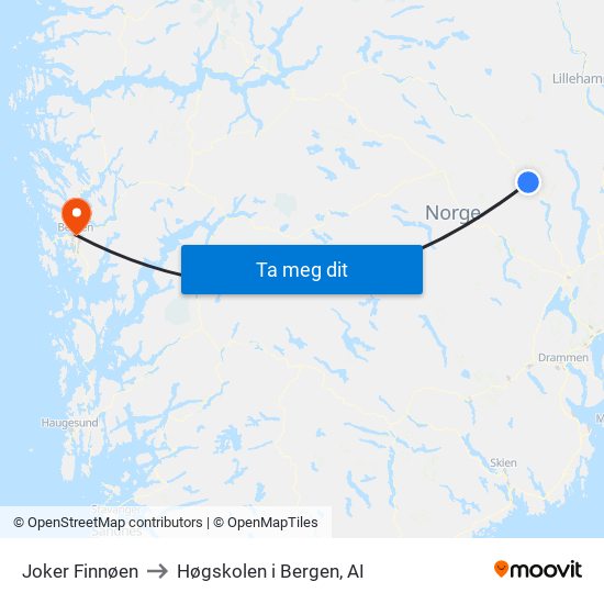 Joker Finnøen to Høgskolen i Bergen, AI map