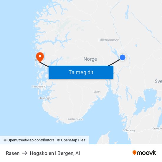 Rasen to Høgskolen i Bergen, AI map
