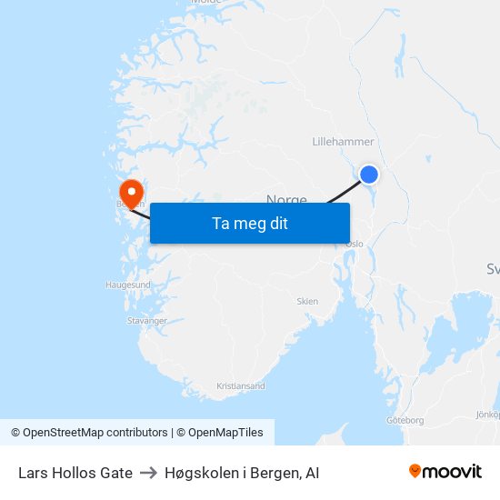Lars Hollos Gate to Høgskolen i Bergen, AI map