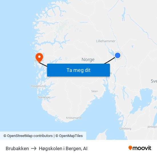 Brubakken to Høgskolen i Bergen, AI map