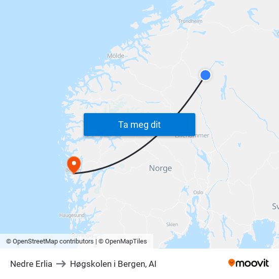 Nedre Erlia to Høgskolen i Bergen, AI map