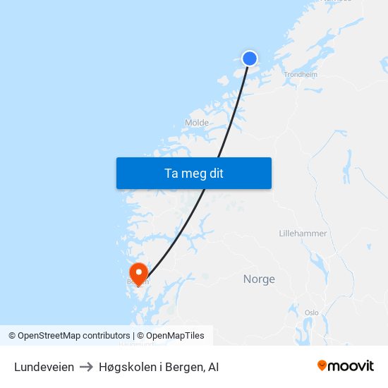 Lundeveien to Høgskolen i Bergen, AI map