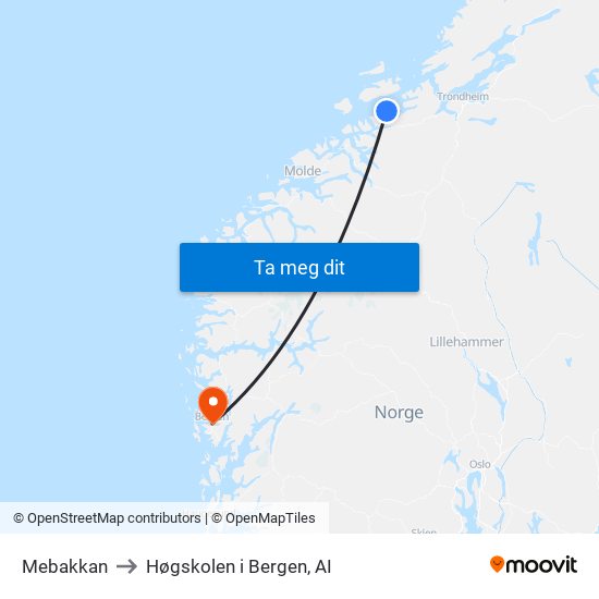 Mebakkan to Høgskolen i Bergen, AI map