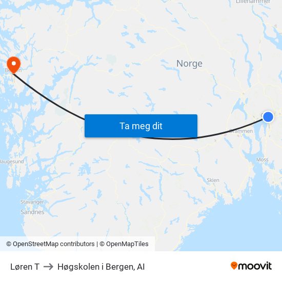 Løren T to Høgskolen i Bergen, AI map