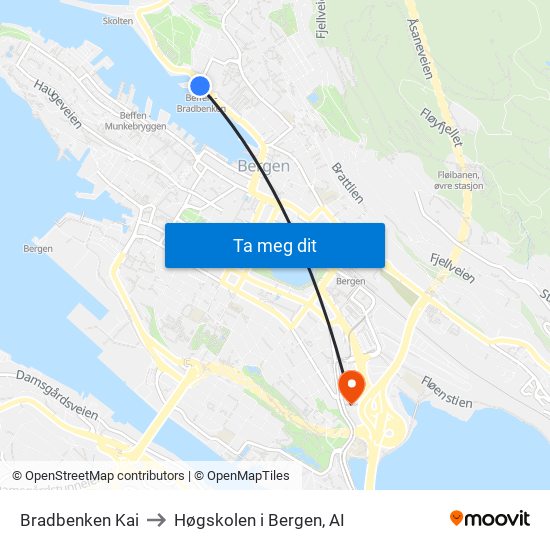 Bradbenken Kai to Høgskolen i Bergen, AI map