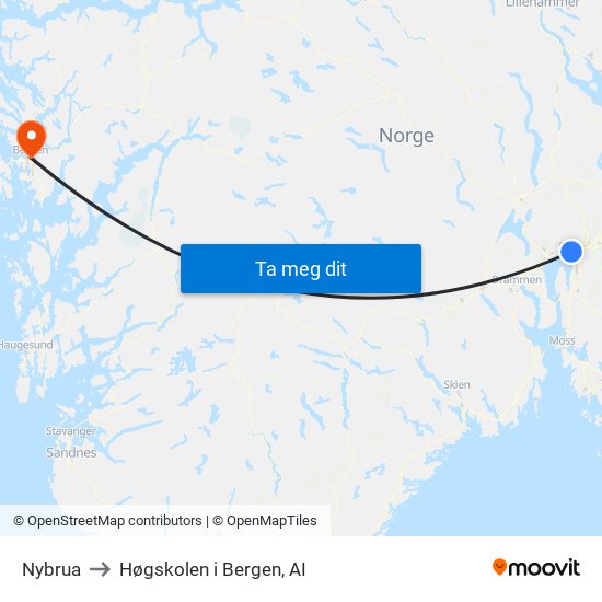 Nybrua to Høgskolen i Bergen, AI map