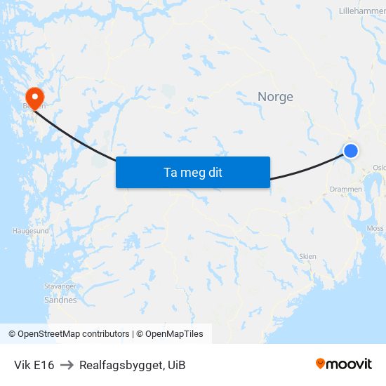 Vik E16 to Realfagsbygget, UiB map