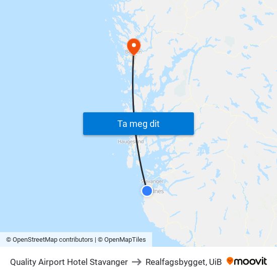 Quality Airport Hotel Stavanger to Realfagsbygget, UiB map