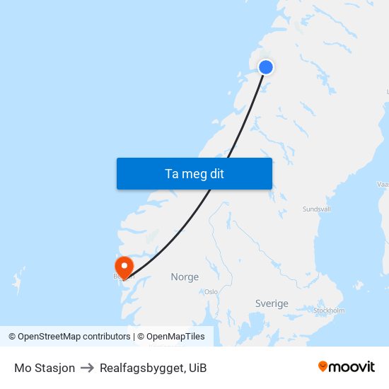 Mo Stasjon to Realfagsbygget, UiB map