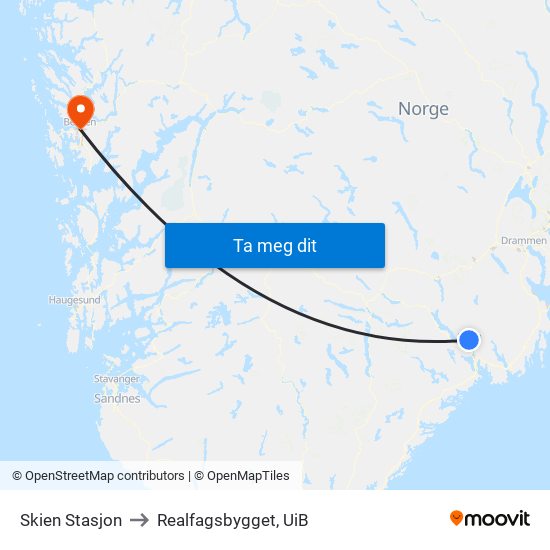 Skien Stasjon to Realfagsbygget, UiB map