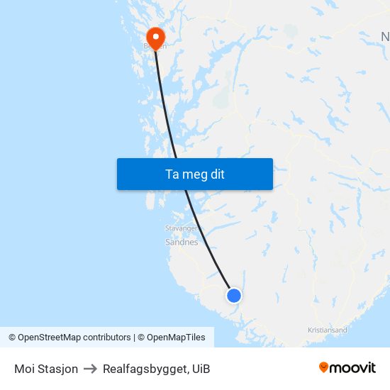 Moi Stasjon to Realfagsbygget, UiB map